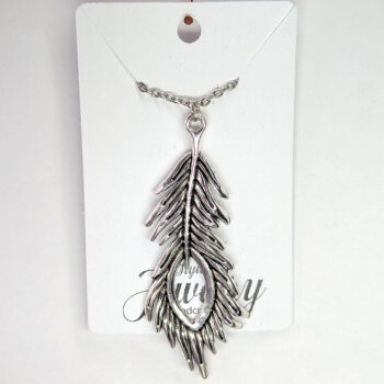 Antique Silver Large Peacock Bird Feather Necklace - Image 5