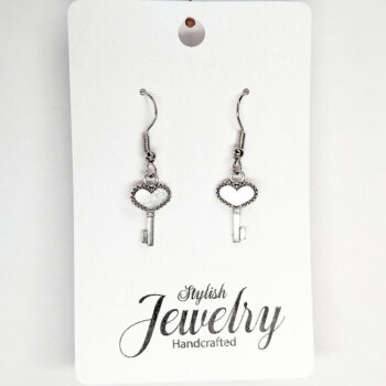 Antique Silver Small Heart Key Earrings - Image 4