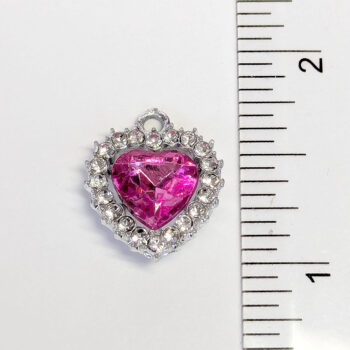 Hot Pink Recessed Rhinestone Clear Heart Charm Silver - Image 2