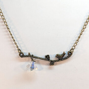 Bird on a Branch Leaf Flower Antique Bronze Necklace