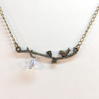 Bird on a Branch Leaf Flower Antique Bronze Necklace - Image 3