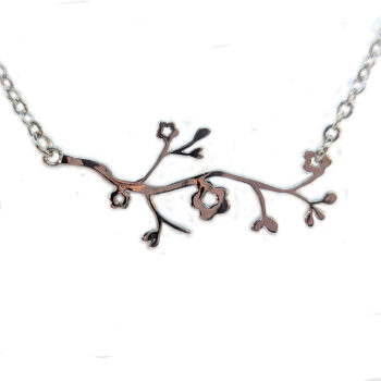 Silver Connector Branch Leaves With Flowers Necklace