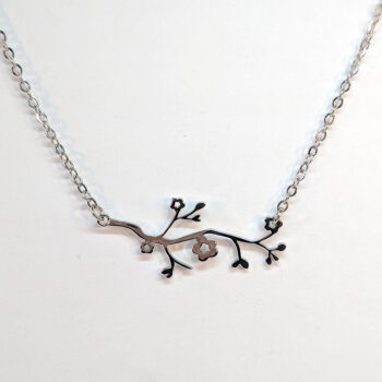 Silver Connector Branch Leaves With Flowers Necklace - Image 4