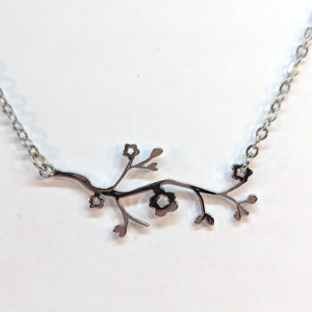 Silver Connector Branch Leaves With Flowers Necklace - Image 3