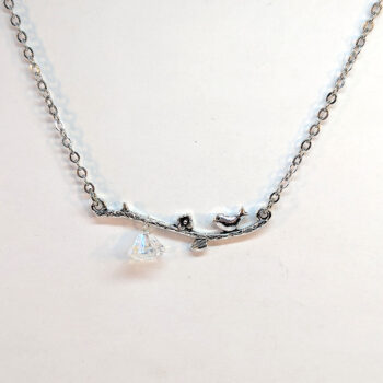 Bird on a Branch Leaf Flower Antique Silver Necklace - Image 4