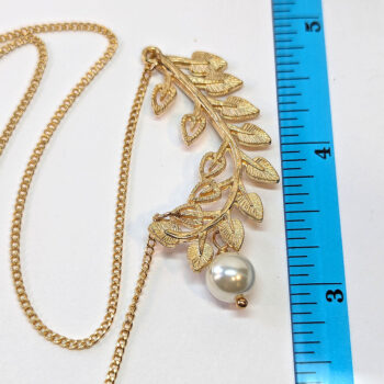 KC Gold Curved Branch Leaves With Pearl Necklace - Image 2