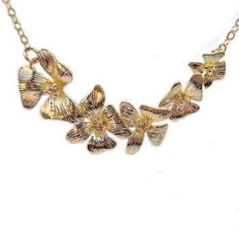 KC Gold Cascading Quintuple Orchid Flower Necklace