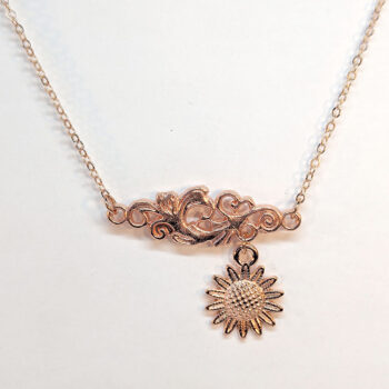 Rose Gold Connector Branch Vine Sunflower Flower Necklace - Image 4