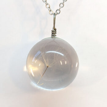 Round Real Dried Dandelion Flowers Glass Necklace Silver - Image 4