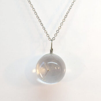 Round Real Dried Dandelion Flowers Glass Necklace Silver - Image 3