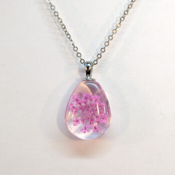 Teardrop Real Dried Purple Flowers Glass Necklace Silver - Image 4