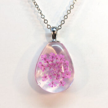 Teardrop Real Dried Purple Flowers Glass Necklace Silver - Image 3