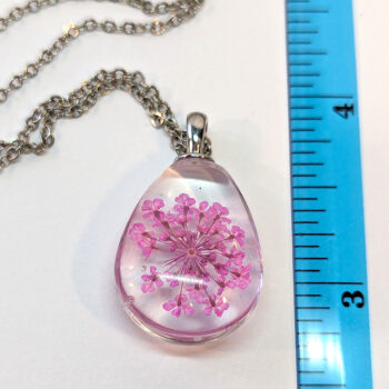 Teardrop Real Dried Purple Flowers Glass Necklace Silver - Image 2