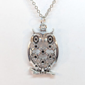 Silver Hollow Owl on Branch Charm Necklace