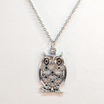 Silver Hollow Owl on Branch Charm Necklace - Image 4