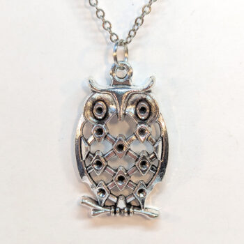 Silver Hollow Owl on Branch Charm Necklace - Image 3