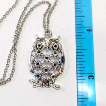 Silver Hollow Owl on Branch Charm Necklace - Image 2