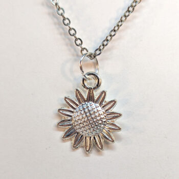 Silver Small Sunflower Flower Necklace - Image 4