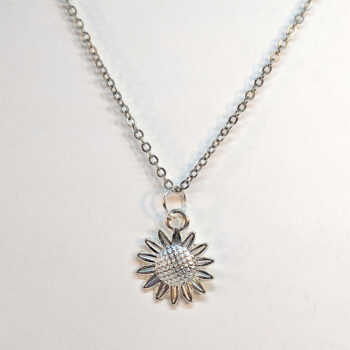 Silver Small Sunflower Flower Necklace - Image 3