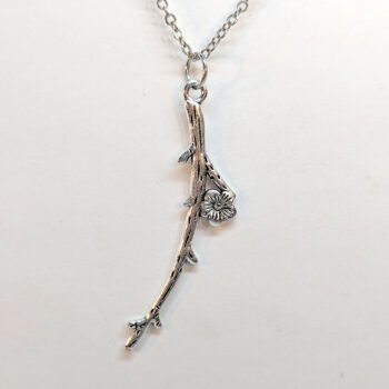 Long Branch Leaf With Flower Antique Silver Necklace - Image 4