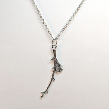 Long Branch Leaf With Flower Antique Silver Necklace - Image 3