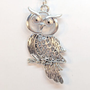 Antique Silver Large Hollow Owl Vintage Style Necklace