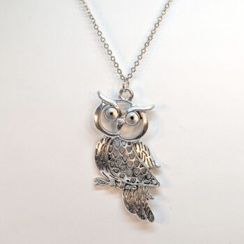 Antique Silver Large Hollow Owl Vintage Style Necklace - Image 4