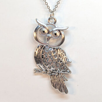 Antique Silver Large Hollow Owl Vintage Style Necklace - Image 3