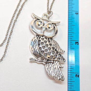 Antique Silver Large Hollow Owl Vintage Style Necklace - Image 2