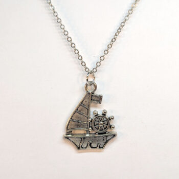 Antique Silver Sail Boat With Wheel Necklace - Image 4