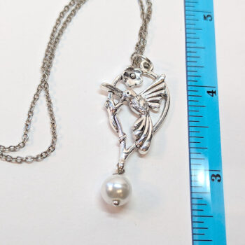 Antique Silver Hummingbird Bird Teardrop With Pearl Necklace - Image 2