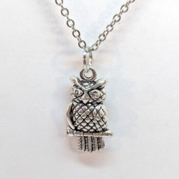 Antique Silver Small Owl on a Branch Necklace - Image 4