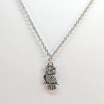 Antique Silver Small Owl on a Branch Necklace - Image 3