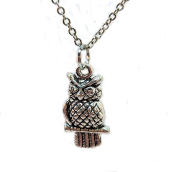 Antique Silver Small Owl on a Branch Necklace