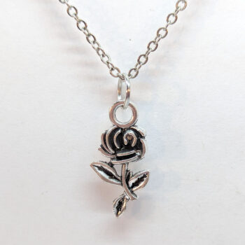 Small Antique Silver Rose Flower Necklace