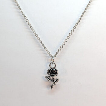 Small Antique Silver Rose Flower Necklace - Image 4