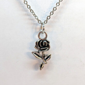 Small Antique Silver Rose Flower Necklace - Image 3