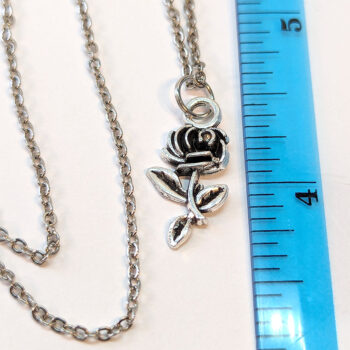 Small Antique Silver Rose Flower Necklace - Image 2