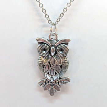 Detailed Owl on Branch Antique Silver Necklace - Image 4