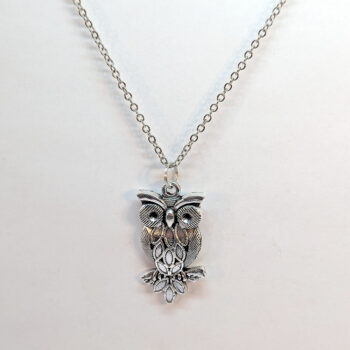 Detailed Owl on Branch Antique Silver Necklace - Image 3