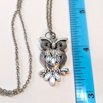 Detailed Owl on Branch Antique Silver Necklace - Image 2