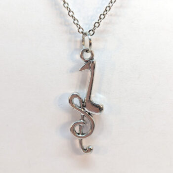 Musical Note Treble Clef Eighth Note Antique Silver Necklace