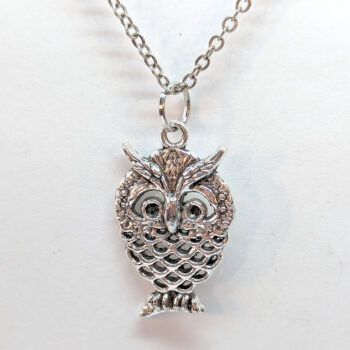 Small Cute Hollow Owl Charm Antique Silver Necklace - Image 4