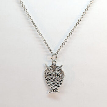 Small Cute Hollow Owl Charm Antique Silver Necklace - Image 3