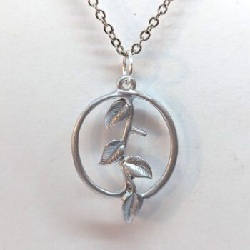 Silver Branch with Leaves Leaf Hoop Necklace