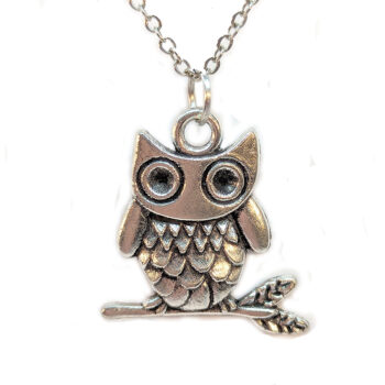 Cute Owl on Branch Antique Silver Necklace