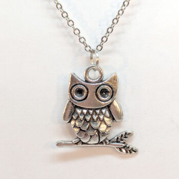 Cute Owl on Branch Antique Silver Necklace - Image 4