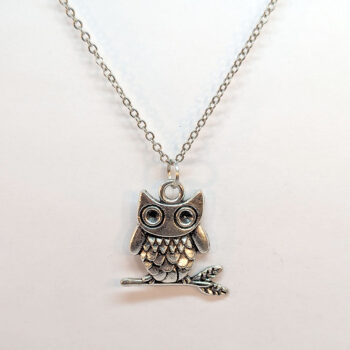 Cute Owl on Branch Antique Silver Necklace - Image 3