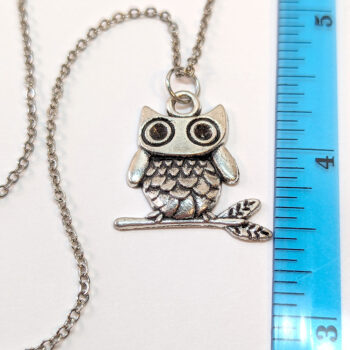 Cute Owl on Branch Antique Silver Necklace - Image 2