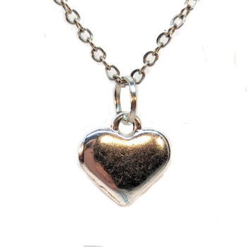 Antique Silver Double-Sided Puffy Heart Necklace